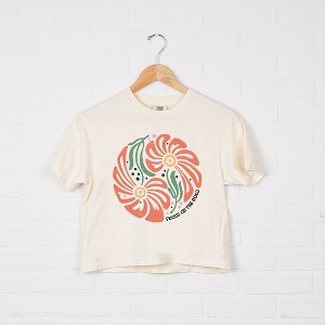 Simply Sage Market Women's Boho Flowers Circle Short Sleeve Relaxed Fit Cropped Tee - 1 of 4