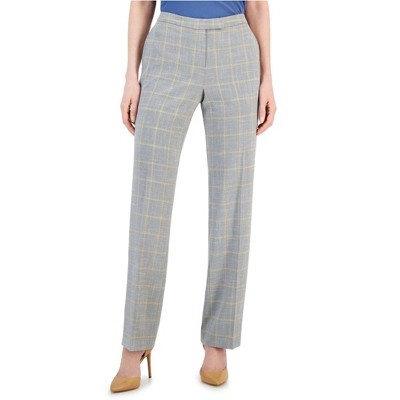 Kasper Womens Stretch Crepe Plaid Dress Pants, Grey, 18