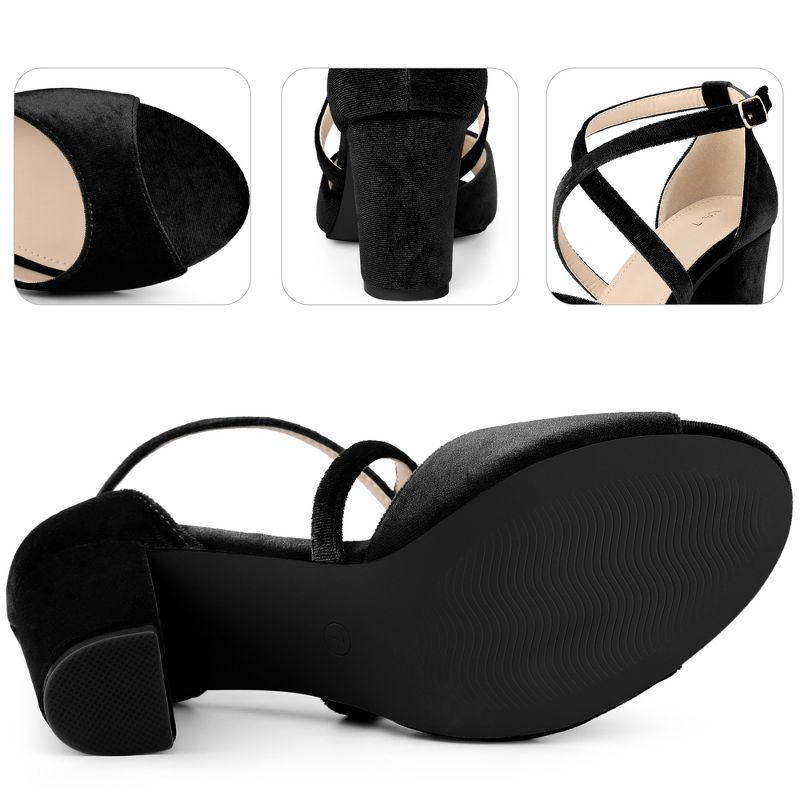Perphy Women's Criss Cross Strap Faux Velvet Open Toe Block Heel Sandals, 3 of 4