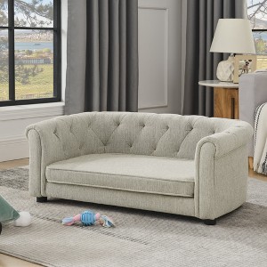 SpassWay Contemporary Linen Pet Sofa with Arc-Shaped Backrest 22" x 38" Dark Grey Cozy Dog Bed for Medium Large Dogs - 1 of 4