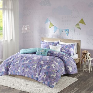 Lovely Unicorn Print Cotton Comforter Set, All Season Home Textile fits Child's Bedroom Decor - 1 of 4