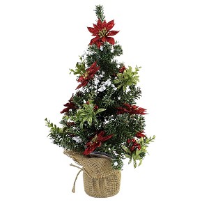 18.0 Inch Poinsettia Evergreen Tree Burlap Base Home Decor Figurines - 1 of 3