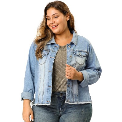 Agnes Orinda Women's Plus Size Classic Denim Long Sleeve with Pockets Fashion Jean Jackets