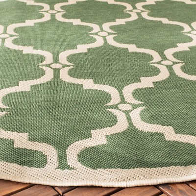 Dark Green and Beige Rectangular Synthetic Outdoor Area Rug
