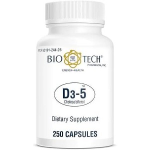 Bio-Tech Pharmacal D3-5 Vitamin D3 5,000 IU – High-Potency Daily Supplement for Bone, Immune & Heart Health – 100 Capsules – Allergen-Free, USA Made - 1 of 4