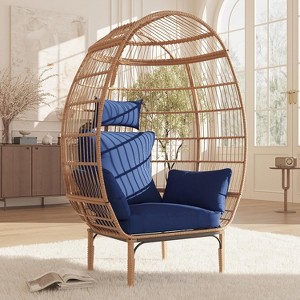 500 Lbs Capacity Oversized Wicker Egg Chair with 5 Cushions, All-Weather Rattan Egg Lounge Chairs for Patio, Backyard, Living Room, Outdoor - 1 of 4