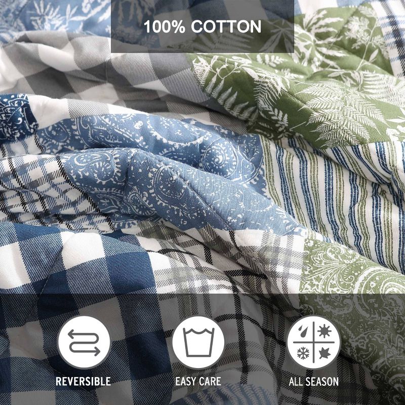 Eddie Bauer Cozy Plaid Patchwork 100% Cotton Quilt Set Blue, 4 of 15