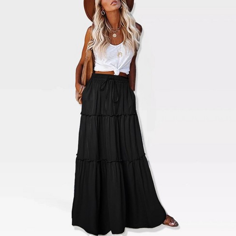 Womens High Waist Skirt Full Length Tiered Skirts Casual Fall Fashion Target