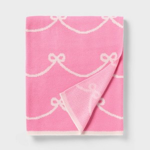 48"x58" Pretty Bow Kids' Throw Blanket Pink - Pillowfort™ - 1 of 3