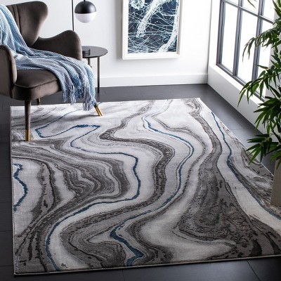 Abstract Swirls 5'3" x 7'6" Blue/Grey Synthetic Area Rug