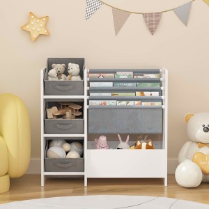 MAYEERTY Kids Booksheld and Toy Storage Organizer, Multifunctional 4 Tier 3 Collapsible Fabric Drawers, Book Display in Room Playroom - 1 of 4
