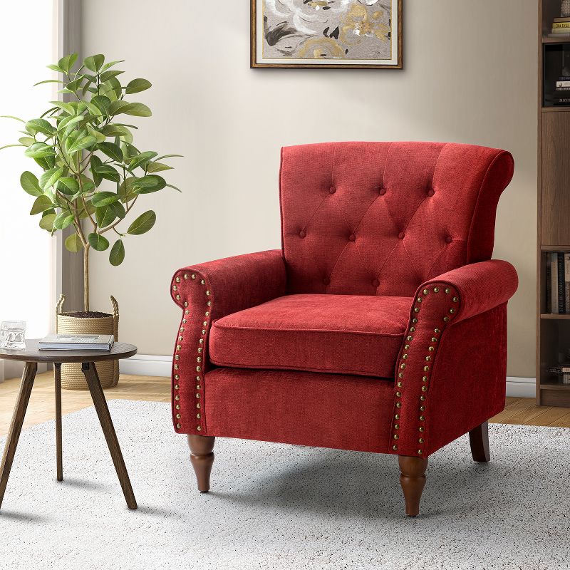 Galatea Wooden Upholstered Accent Armchair with Nailhead Trim | ARTFUL LIVING DESIGN, 3 of 11