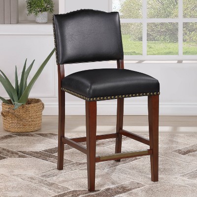 Denver 40" Brown Leather and Wood Counter Stool