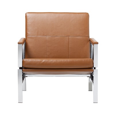 Sleek Chrome Frame Accent Chair with Caramel Faux Leather