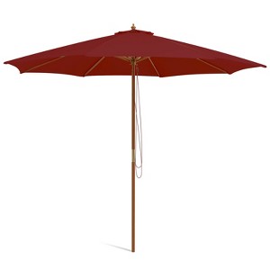 Tangkula 10FT Wooden Market Table Umbrella Pulley Sunshade Canopy w/8 Bamboo Ribs - 1 of 4