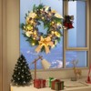 24"Artificial Christmas Wreath,Pre-Lit Holiday Wreath with Blue Artificial Flowers,Bows,Gold Leaves&Ball Ornaments for Front Door,Wall,Mantel Decor - 2 of 4