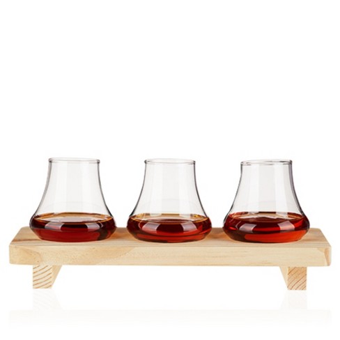 Whiskey Glasses Set of 6 with Serving Tray | Wooden Tray with Whiskey  Crystal Glasses | Rustic Wood Whiskey Server | Bar Glass Holder | Whiskey  Glass