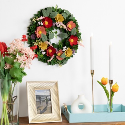 Vibrant Spring Floral Artificial Wreath with Green Foliage