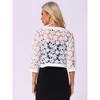 Allegra K Women's Floral Lace 3/4 Sleeve Cropped Open Front Elegant Bolero Cardigan - 3 of 4