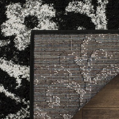 Black and Gray Floral Damask Rectangular Area Rug