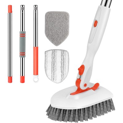 Attop Floor Scrub Brush, 3-In-1 Tile Tub Floor Scrubber with 52-inch Adjustable Long Handle Shower Cleaner and 3 Detachable Replacement Brush Heads