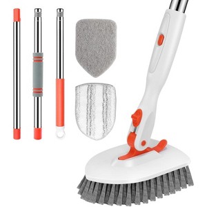 Attop Floor Scrub Brush, 3-In-1 Tile Tub Floor Scrubber with 52-inch Adjustable Long Handle Shower Cleaner and 3 Detachable Replacement Brush Heads - 1 of 4