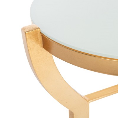 Gold and White Round Metal Glass Accent Table