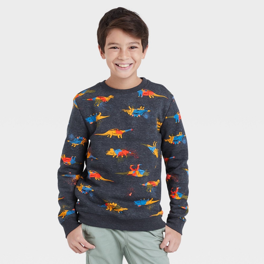 Boys' Crew Fleece Pullover - Cat & Jack Charcoal Gray Heather XS