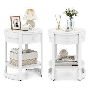 Tangkula 2PCS Nightstand w/ Shelf & Wood Grains Drawer Round End Table for Living Room - 1 of 4