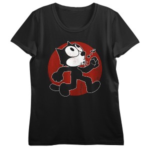 Felix Whistle While You Work Red Character Circle Women’s Black Crew Neck Short Sleeve T-shirt - 1 of 4