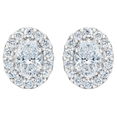 Pompeii3 3/4Ct Oval Diamond Halo Earrings in White or Yellow Gold Lab Created