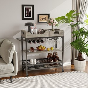 Coucheta Bar Cart with Wheels, 3-Tier and Portable Trays, Rolling Wine Rack, Glasses Holder, Industrial Serving Cart for Kichen, Living Room - 1 of 4