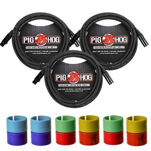 Pig Hog 8mm XLR Microphone Cable Male to Female 10 Ft with Zoom XLR-6c Color ID Rings for Microphone Cables - 3 Units - 1 of 4