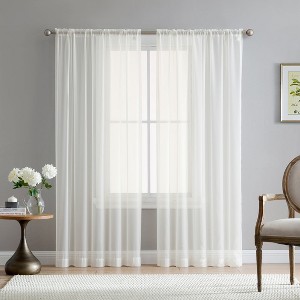 HLC.ME Sheer Voile Transparent Window Treatment Rod Pocket Curtain Panels - Set of 2 - 1 of 4