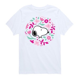 Boys' - Peanuts - Snoopy Valentine Floral Circle Short Sleeve Graphic T-Shirt - 1 of 4