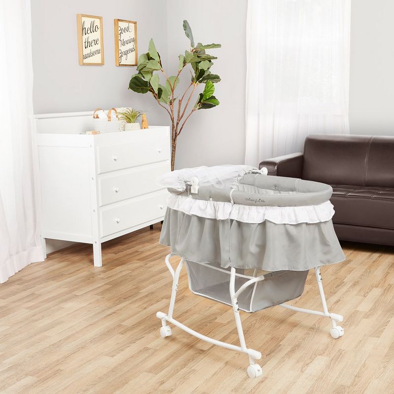 Dream On Me JPMA Certified Lacy Portable 2-in-1 Bassinet & Cradle, Light Grey, 6 of 9