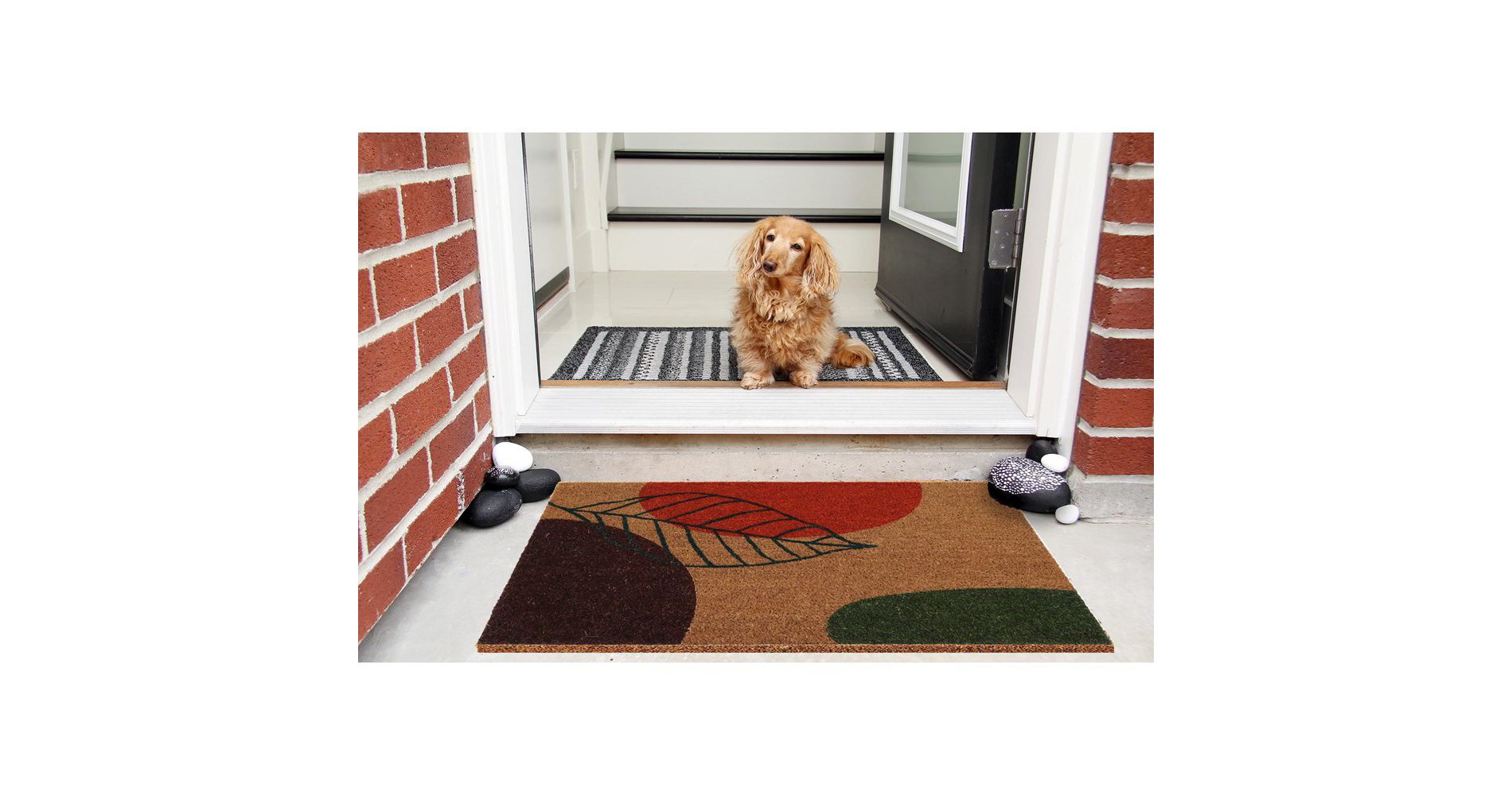 Evideco French Home Goods Sheltered Coconut Door Mat Printed Fall 30x18 Natural/Red/Green Fall