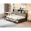 Twin Size Daybed with Storage Drawers and Built-in Shelf, Bed with Upholstered Backrest and USB Ports, Wood Finish-Baofuwish - 3 of 4