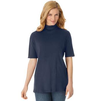 Woman Within Women's Plus Size Ribbed Short Sleeve Turtleneck