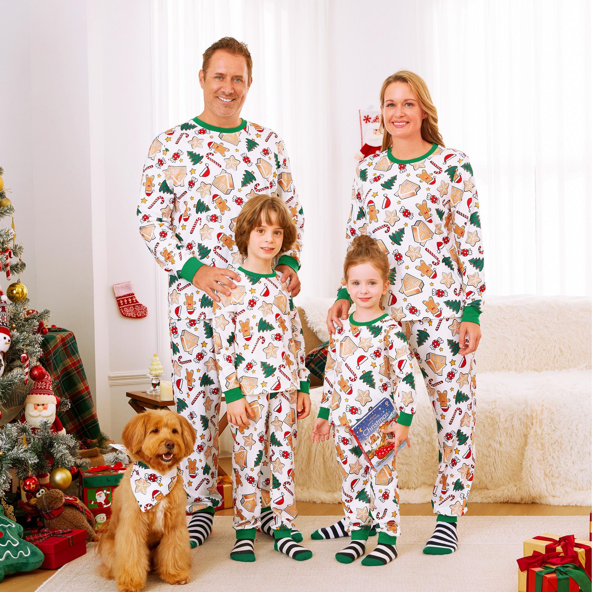 PATPAT Matching Family Pajamas Xmas Christmas Element Print Xmas Holiday PJs Green