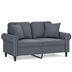 vidaXL Modern 2-Seater Sofa in Luxurious Dark Gray Velvet with Sturdy Metal Frame Including Throw Pillows for Living Room, Lounge Area - 1 of 4