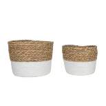 Set of 2 Baskets White Seagrass & Rope by Foreside Home & Garden
