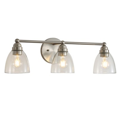 VYNXARIA Brushed Nickel Wall Lights, 26.4" Modern 3-Light Vanity Fixture with Clear Glass Shades