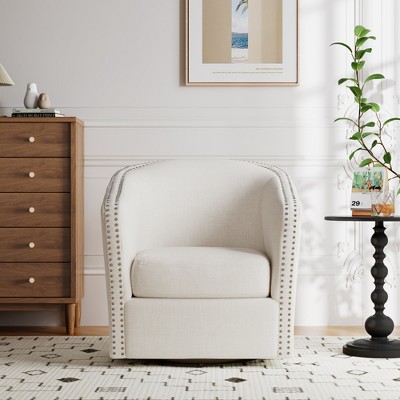 Wheat Elegance Handcrafted Swivel Barrel Club Chair with Nailhead Trim