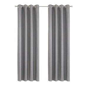 Thermaplus 100% Polyester Mason Lightweight Texture Printed Blackout Grommet Curtain Panel Grey - 1 of 4