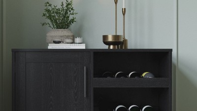 Gray Wood and Metal Bar Sideboard with Adjustable Shelf