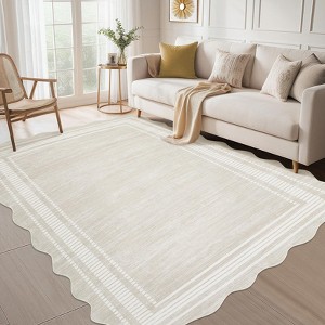 Scalloped Modern Abstract Area Rug Washable Rug for Living Room, Non-Slip Soft Carpet for Bedroom - 1 of 4