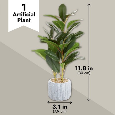 Small Green Plastic Succulent in Gray Cement Planter
