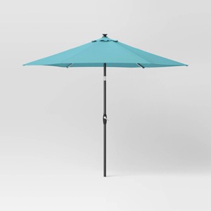 9' Round Solar Outdoor Patio Market Umbrella Turquoise - Threshold™ - 1 of 4