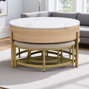 31.5" Round Lift-Top Coffee Table with 3 Ottomans - 1 of 4
